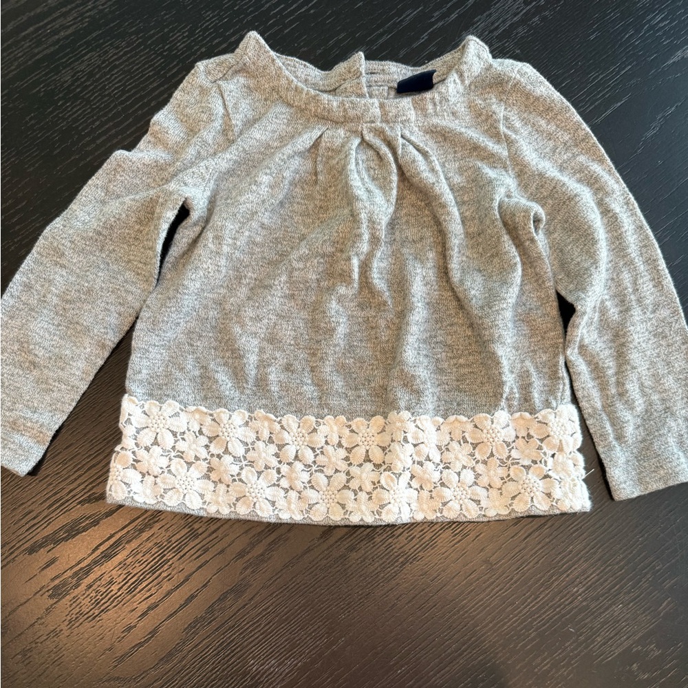 GAP Gray Long Sleeve Toddler Shirt with Lace Detail